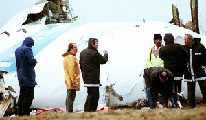 LOCKERBIE TRIAL Crash investigators inspect the nose section of the crashed Pan Am flight 103 near Lockerbie, Scotland, on December 23, 1988.