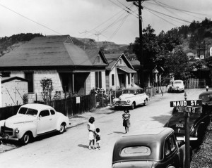 Looking west on Schieffelin Street from Naud in old Dog Town community, 1952. 