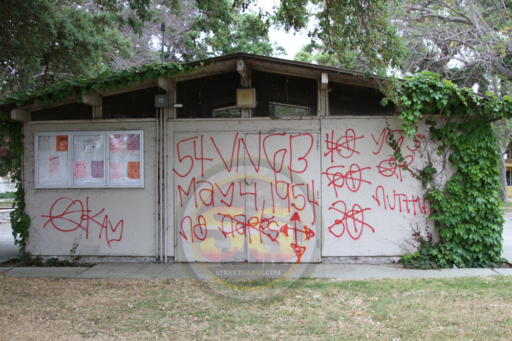 Van Ness Gangster Blood graffiti at Chesterfield Park on 54th Street, May 2...